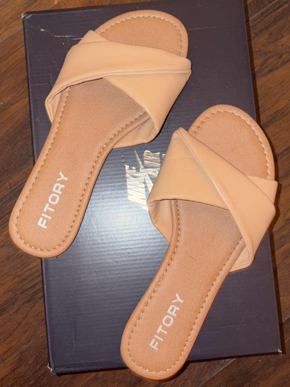 Tory Burch Nude Cross‑Band Slide Sandals